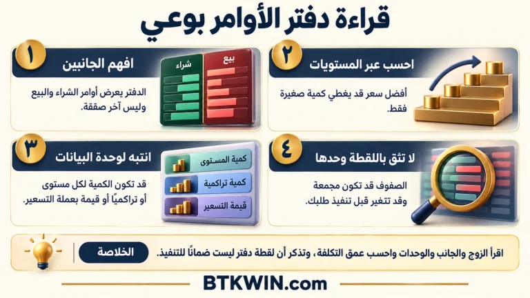 إنفوجرافيك: قراءة دفتر الأوامر: حساب العمق والمتوسط قبل الثقة بأفضل سعر