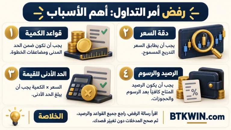 إنفوجرافيك: رفض أمر التداول: الحد الأدنى وخطوة الكمية ودقة السعر