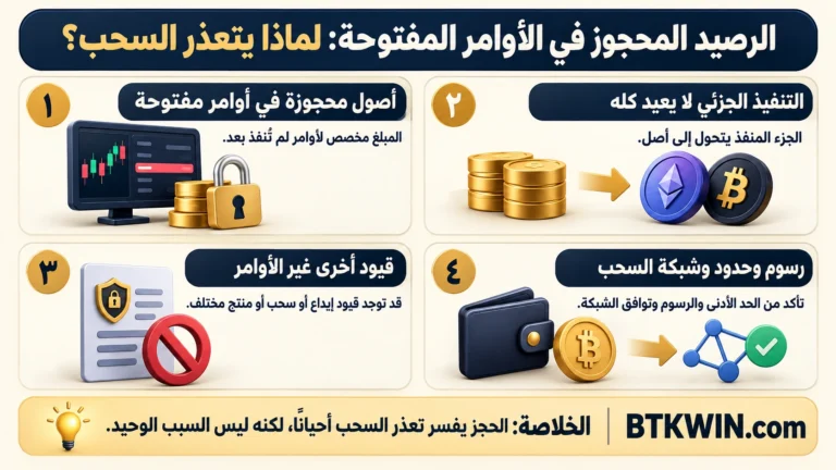 إنفوجرافيك: الرصيد المحجوز في الأوامر المفتوحة: لماذا يتعذر السحب؟