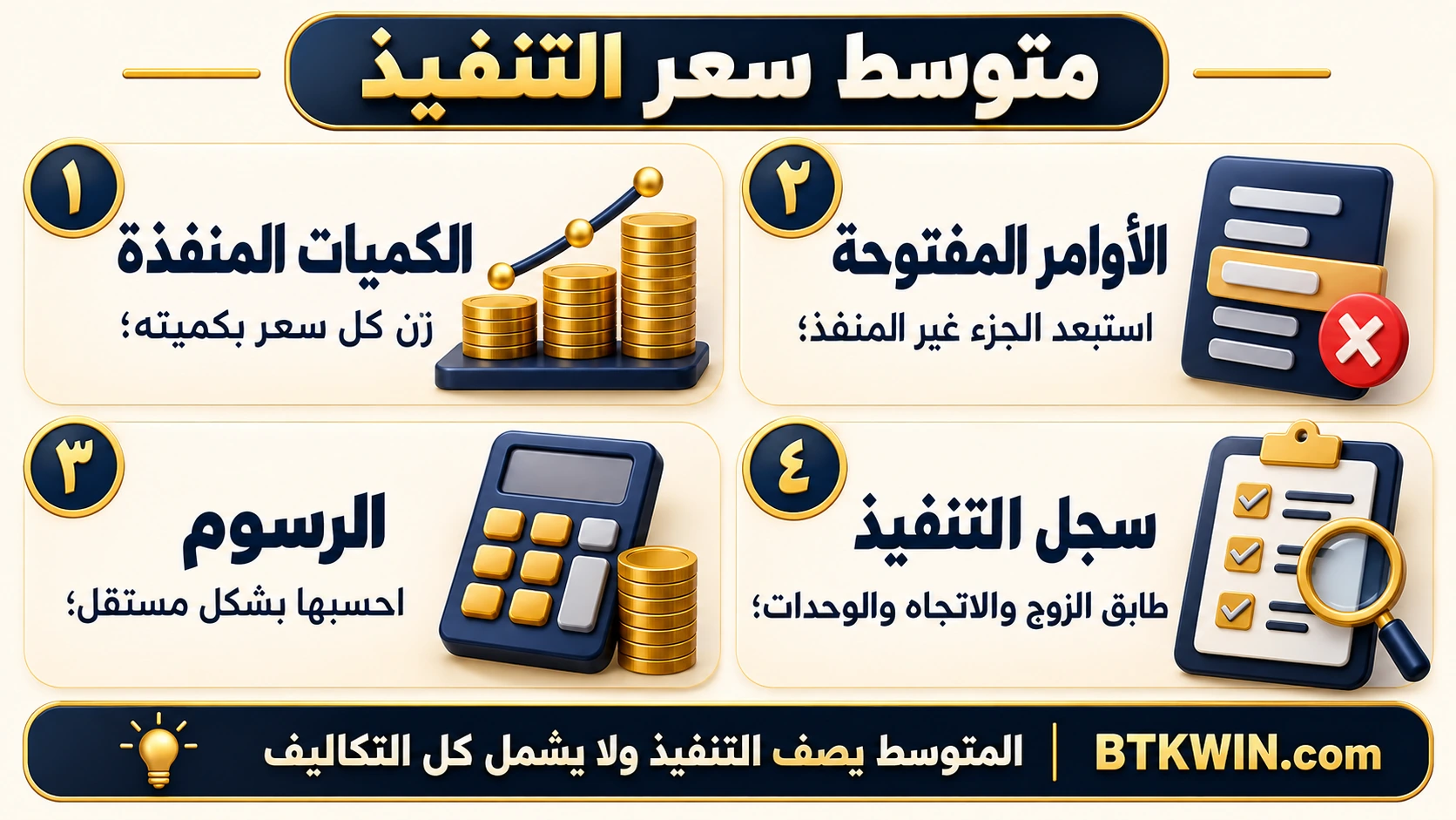إنفوجرافيك: متوسط سعر التنفيذ: الحساب الصحيح من سجل التعبئات