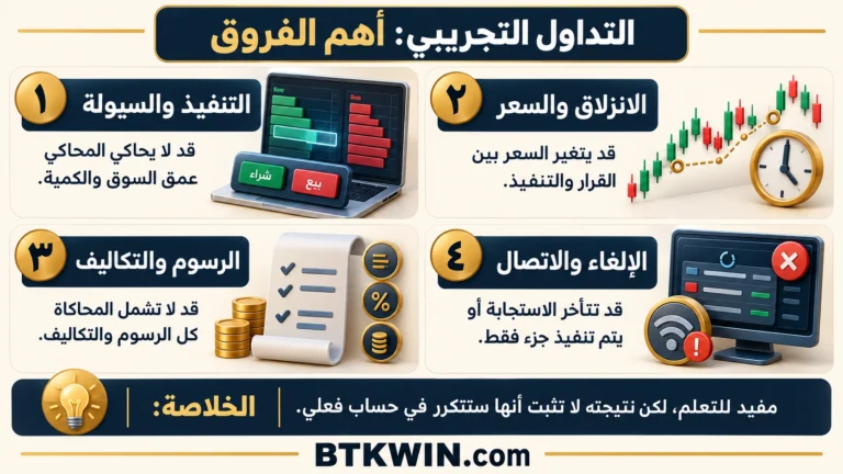 إنفوجرافيك: التداول التجريبي: 6 فروق عن التداول الفعلي وطريقة التقييم