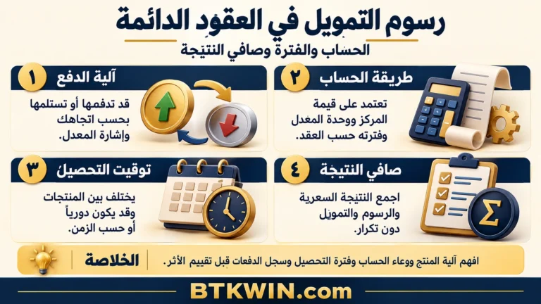 إنفوجرافيك: رسوم التمويل في العقود الدائمة: الحساب والفترة وصافي النتيجة