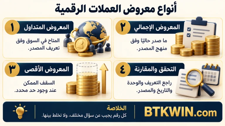 إنفوجرافيك: المعروض المتداول والإجمالي والأقصى: الفرق والحساب والتحقق