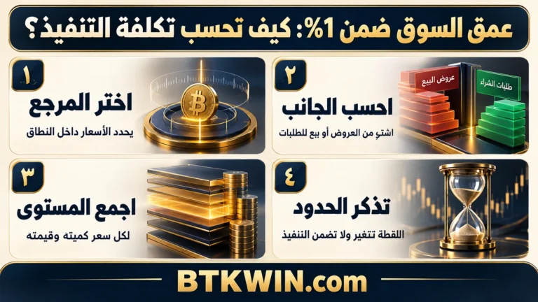 إنفوجرافيك: عمق السوق ضمن 1%: حساب الجانبين وتقدير تكلفة التنفيذ