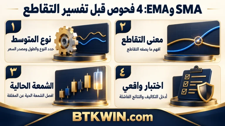 إنفوجرافيك: المتوسط المتحرك SMA وEMA: 4 فحوص قبل تفسير التقاطع