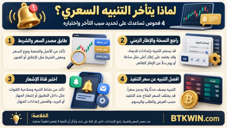 إنفوجرافيك: تأخر التنبيه السعري: 4 فحوص للمصدر والتفعيل ووصول الرسالة