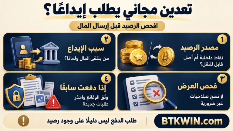 تعدين مجاني يطلب إيداعًا؟: مصدر الرصيد، سبب الإيداع، فحص العرض، إذا دفعت سابقًا