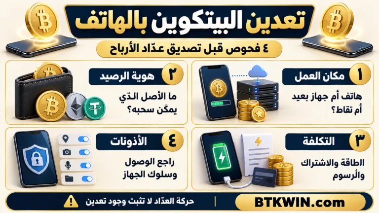 تعدين البيتكوين بالهاتف: مكان العمل، هوية الرصيد، التكلفة، الأذونات
