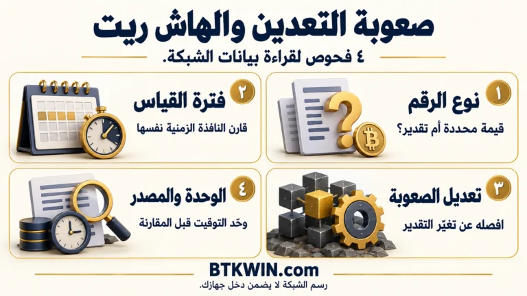 صعوبة التعدين والهاش ريت: نوع الرقم، فترة القياس، تعديل الصعوبة، الوحدة والمصدر