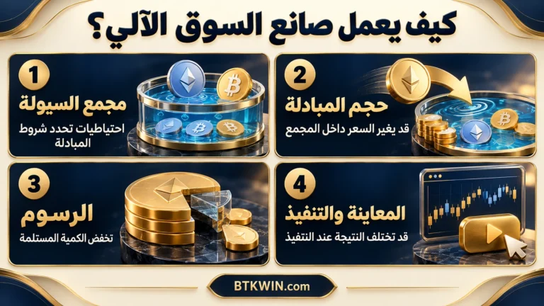 إنفوجرافيك: صانع السوق الآلي AMM: حساب مبادلة 100 وحدة والرسوم