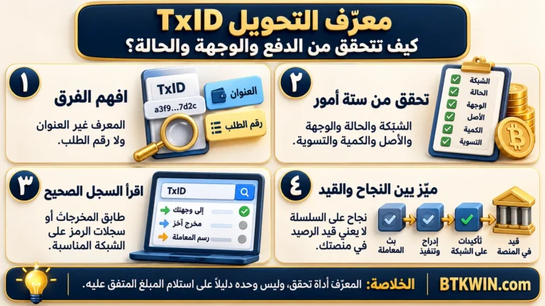 إنفوجرافيك: معرّف التحويل TxID: كيف تتحقق من الدفع والوجهة والحالة؟