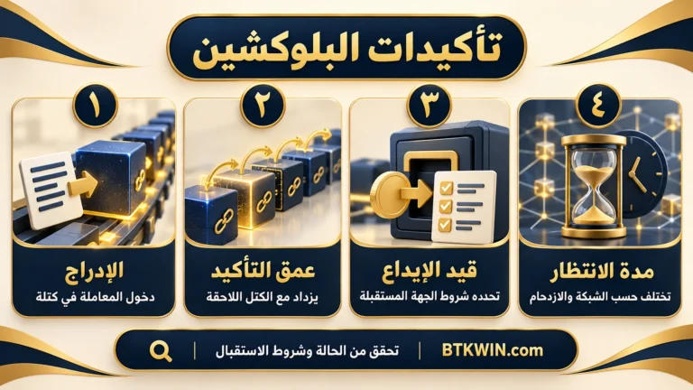 إنفوجرافيك: تأكيدات البلوكشين: حساب العمق والفرق بين التأكيد وقيد الإيداع