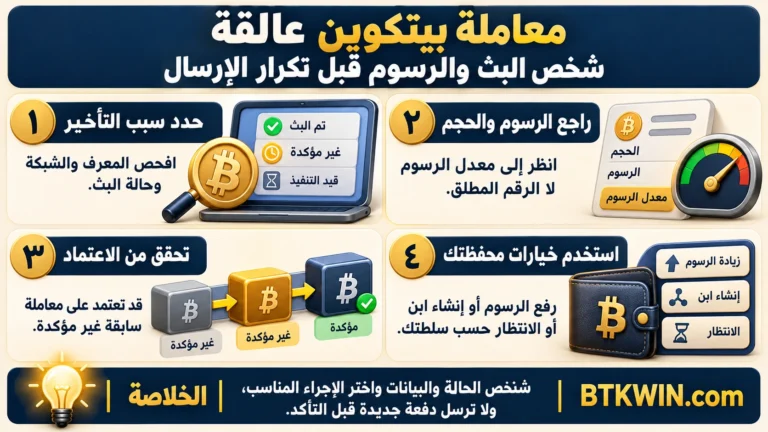 إنفوجرافيك: معاملة بيتكوين عالقة: تشخيص البث والرسوم قبل تكرار الإرسال