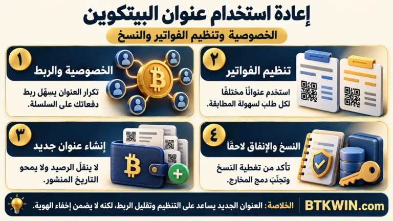 إنفوجرافيك: إعادة استخدام عنوان البيتكوين: الخصوصية وتنظيم الفواتير والنسخ
