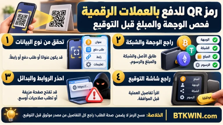 إنفوجرافيك: رمز QR للدفع بالعملات الرقمية: فحص الوجهة والمبلغ قبل التوقيع
