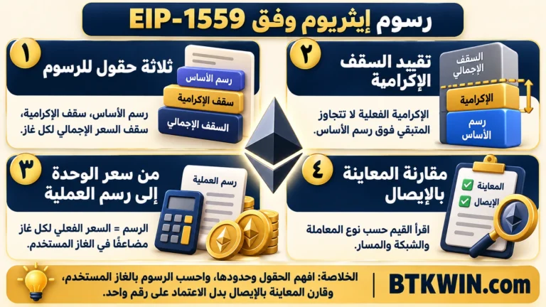 إنفوجرافيك: رسوم إيثريوم وفق EIP-1559: حساب الأساس والإكرامية والسقف