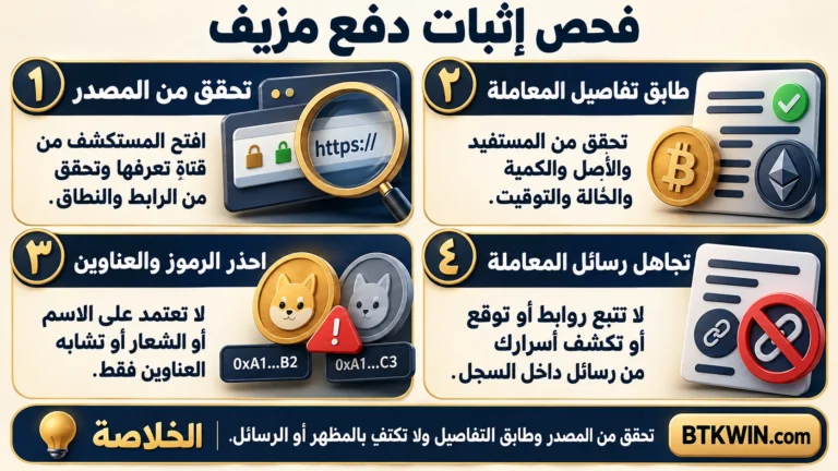 إنفوجرافيك: فحص إثبات دفع مزيف: التحقق من الرابط والمعاملة والأصل